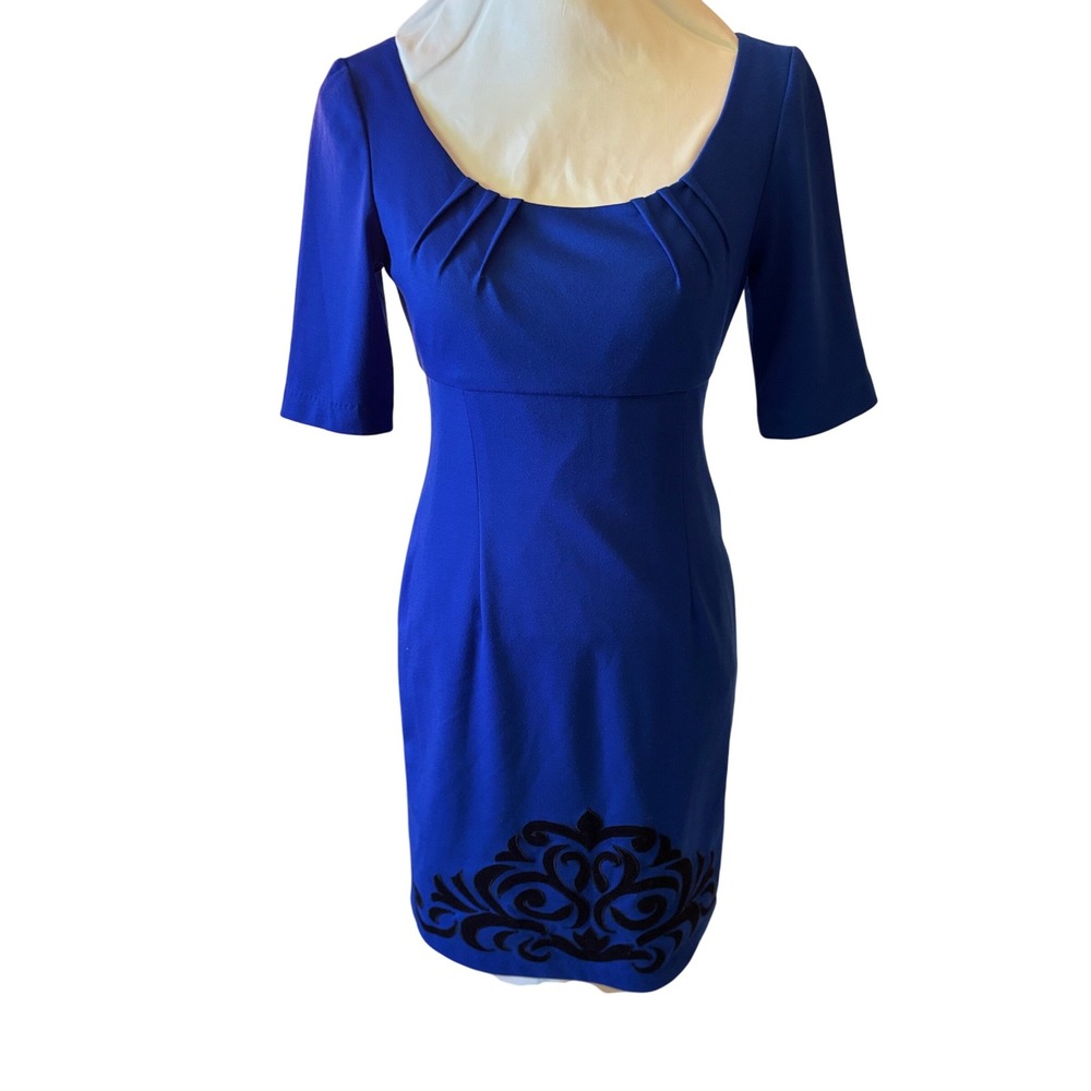 London Times Blue Dress Size‎ 4 Sheath Cocktail Party Career Black Design